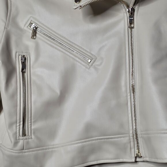 NWT Faux Leather Zip Up Moto Jacket Size Xl Cream Gold Biker Streetwear - Picture 7 of 14